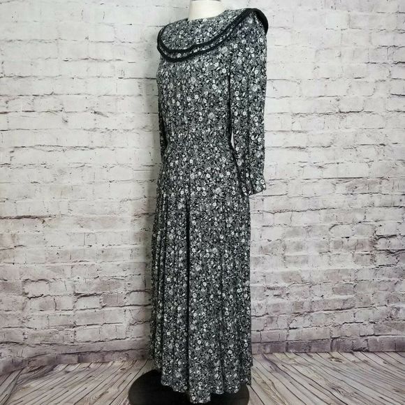 VTG 80s Nancy Johnson Black White Floral Print - Picture 5 of 9